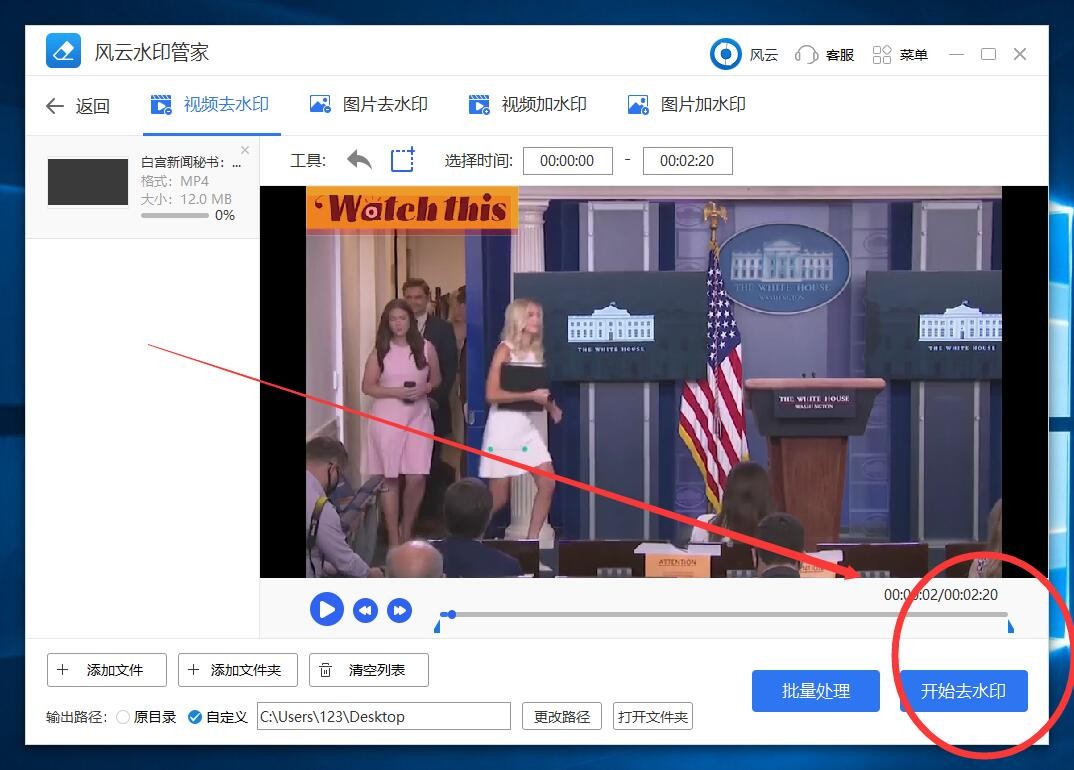 点击“开始去水印”